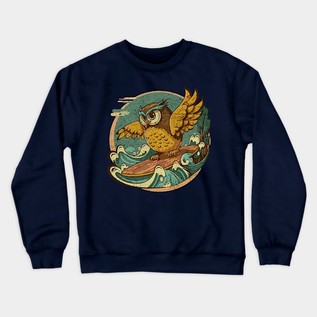 Owl Surfing Art Crewneck Sweatshirt by MintaApparel